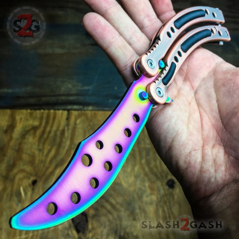 CSGO Rainbow Butterfly Knife TRAINER Bronze Dull PRACTICE CS:GO Counter Strike Balisong Holes