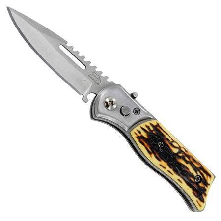 Faux Stag Horn Small Automatic Knife w/ Safety Lock