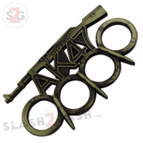 AK-47 Brass Knuckles w/ Bullet Spikes Gun Paperweight Kalashnikov Rifle - Bronze