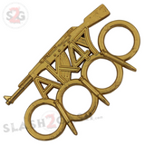 AK-47 Brass Knuckles w/ Bullet Spikes Gun Paperweight Kalashnikov Rifle - Gold