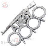 AK-47 Brass Knuckles w/ Bullet Spikes Gun Paperweight Kalashnikov Rifle - Silver