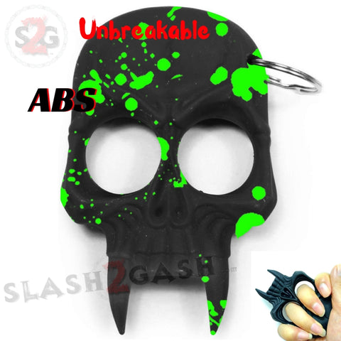Demonic Skull Self Defense Keychain ABS Knuckles - Black w/ Green Splash Unbreakable Plastic