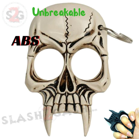 Demonic Zombie Skull Self Defense Keychain ABS Knuckles - Natural Bone Unbreakable Plastic