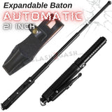 AUTOMATIC Baton Police Grade W/Leather Solid Metal Stick Black