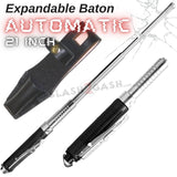 AUTOMATIC Baton Police Grade W/Leather Solid Metal Stick Black