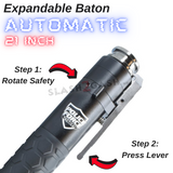 Expandable Steel Baton AUTOMATIC w/ safety Police Force Spring Loaded Self Defense Stick - Next Generation 21"