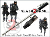 AUTOMATIC Baton Police Grade W/Leather Solid Metal Stick Chrome