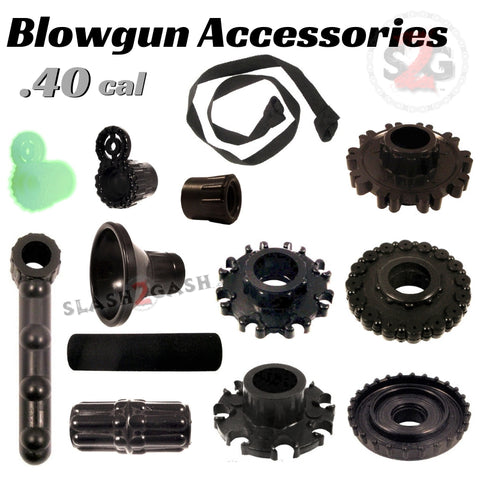 Blowgun Accessories .40 Caliber Spare Parts - Get LOADED! Dart Guards, Grips, Quivers, Sights, Slings, Couplers, Mouthpiece Accessory