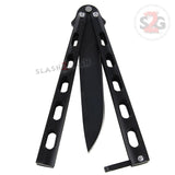 Jaguar HEAVY Butterfly Knife Big Fat Balisong - Black Plain Riveted Knuckle Banger