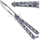 Gray Jaguar Butterfly Knife HEAVY Taiwan Balisong - 4mm Grey Serrated FAT Knuckle Banger