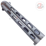 Gray Jaguar Butterfly Knife HEAVY Taiwan Balisong - 4mm Grey Serrated FAT Knuckle Banger