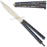 JUMBO 5 Hole Pattern Butterfly Knife Giant 10" Balisong Large - Marble Blue