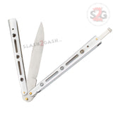 JUMBO Butterfly Knife Giant 10" Balisong Large 5 Hole Pattern - Silver