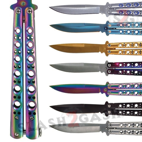 Classic 6 Hole Butterfly Knife w/ Spring Latch Sandwich Version Balisong - 7 Colors