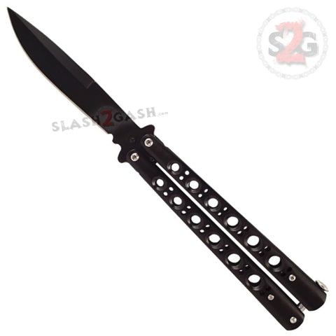 Classic 6 Hole Butterfly Knife w/ Spring Latch Balisong Sandwich Version Weehawk - Black