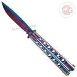 Classic 6 Hole Butterfly Knife w/ Spring Latch Sandwich Version Balisong - Titanium Rainbow