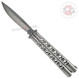 Classic 6 Hole Butterfly Knife w/ Spring Latch Balisong Sandwich Version - Silver