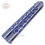 Classic Butterfly Knife w/ Spring Latch Sandwich - Silver w/ Blue Holes