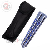 Classic 6 Hole Butterfly Knife w/ Spring Latch Balisong Sandwich Version Weehawk - Silver w/ Blue Holes