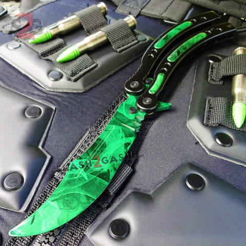 CSGO Green Gamma Doppler Emerald Butterfly Knife TRAINER Dull Practice Balisong CS:GO Counter Strike