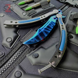 CSGO Blue Slaughter Butterfly Knife TRAINER Dull PRACTICE Balisong Grey handle CS:GO