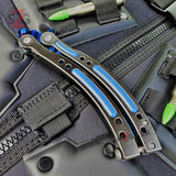 CSGO Blue Slaughter Butterfly Knife TRAINER Dull PRACTICE Balisong Grey handle CS:GO
