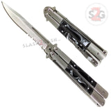 Black Marble Butterfly Knife Pearl Swirl Serrated Balisong Acrylic Inserts