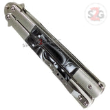 Black Marble Butterfly Knife Pearl Swirl Serrated Balisong Acrylic Inserts