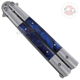 Marble Butterfly Knife Pearl Swirl Serrated Balisong - Blue