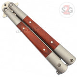 Rosewood Butterfly Knife Serrated Balisong Red Wood Inserts w/ Belt Clip