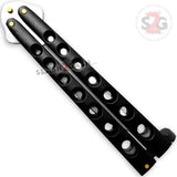 Heavy Duty Classic Butterfly Knife Thick 7 Hole Balisong - Black Plain Silver Blade
