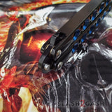 TheONE Butterfly Knife 440C Channel Balisong w/ BUSHINGS - Black 42 Blue Holes and Spring Latch