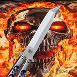 TheONE Butterfly Knife 440C Tanto Blue Holes Balisong Channel Construction Best Version Spring Latch
