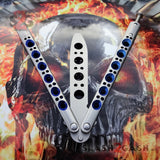 TheONE Butterfly Knife Trainer w/ BUSHINGS Practice Balisong - Blue Holes - Safety Dull - Training No Edge