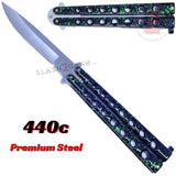 Classic 7 Hole Butterfly Knife 440c Premium Steel Flip Balisong - Marble Green