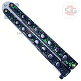 Marble Green Butterfly Knife Classic 7 Hole 440c Premium Steel Riveted Flip Balisong