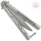 White Pearl Butterfly Knife Marble Swirl Balisong - Plain Edge w/ Plastic Sheath