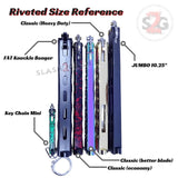 Heavy Duty Classic Butterfly Knife Thick 7 Hole Balisong - Blue Splatter Riveted Size Chart