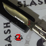 Riveted Premium Butterfly Knife HEAVY Taiwan Made Serrated Balisong 4mm Blade Champagne Silver S2G