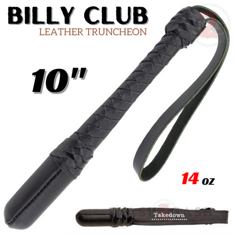 Billy Club Self Defense Real Leather Baton Police Truncheon Wrist Strap - Large 10 Inch