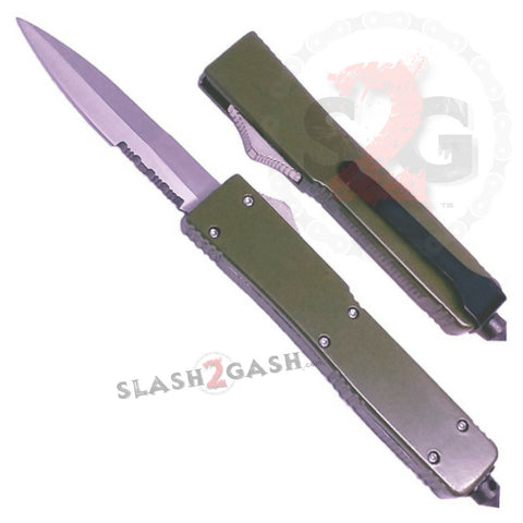 Blockade OTF Automatic Knife D/A Drop Point Serrated - OD Green