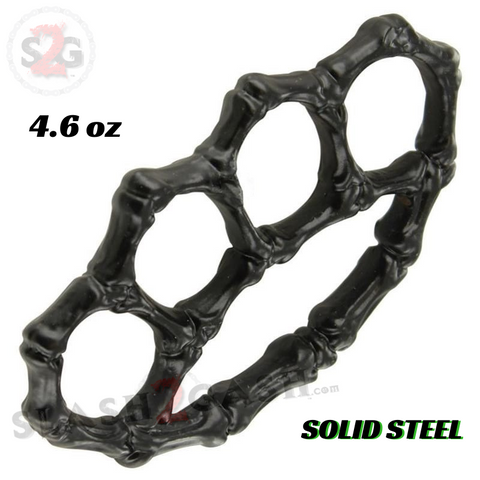 Skeleton Bones Brass Knuckles Paperweight Solid Steel Knuckle Duster - Black