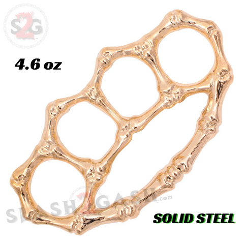 Skeleton Bones Brass Knuckles Paperweight Solid Steel Knuckle Duster - Shiny Gold