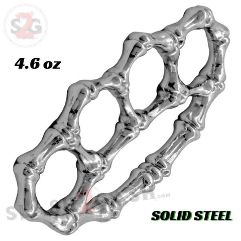 Bones Brass Knuckles Paperweight Solid Steel Knuckle Duster - Silver/Chrome
