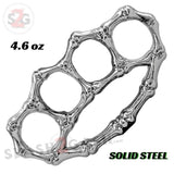 Bones Brass Knuckles Paperweight Solid Steel Knuckle Duster - Silver/Chrome