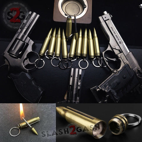 Bullet Fire Starter - Emergency Permanent Match Survival Key Chain Flint Camping Kerosene Lighter