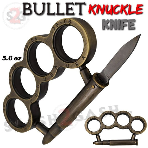 Bullet Knuckles w/ Hidden Knife USA Paperweight - Antique Brass Duster .30-06 thirty ought six