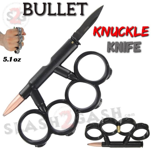 Bullet Knuckles w/ Hidden Knife Belt Buckle Paperweight - Black Duster