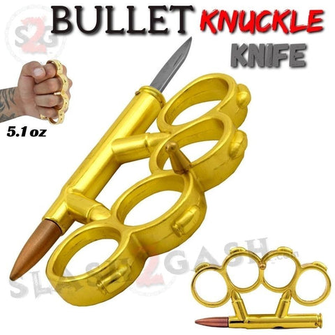 Bullet Knuckles w/ Hidden Knife Belt Buckle Paperweight - Gold Duster
