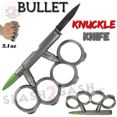 Bullet Knuckles w/ Hidden Knife Belt Buckle Paperweight - Gun Metal Duster